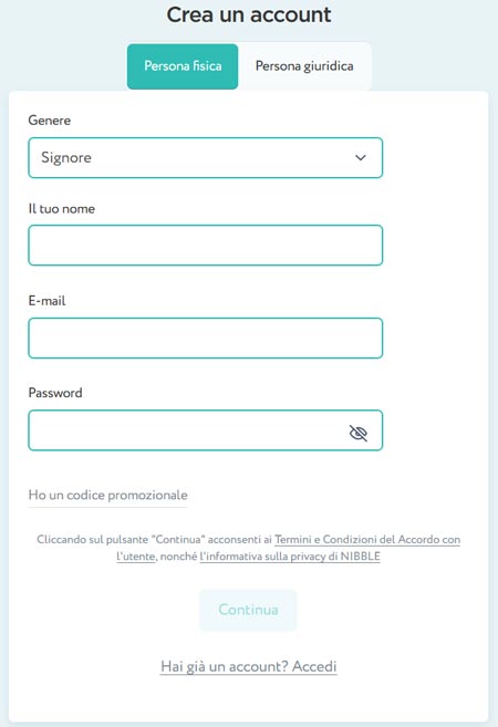 Nibblle crea account