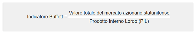 L’indicatore Buffett (noto anche come Buffett Index o Buffett Ratio) è il rapporto tra il mercato azionario totale degli Stati Uniti e il PIL.