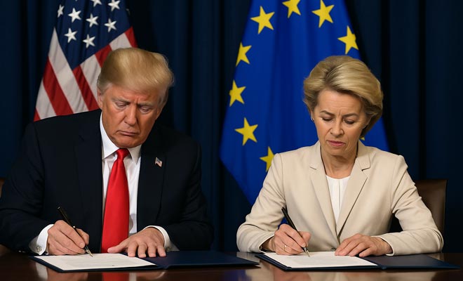 Accordo UE-USA: arrivano i dazi al 15%, ma l’Europa tira un sospiro di sollievo