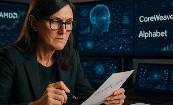 Cathie Wood vende Palantir e punta tutto su AMD, CoreWeave e Alphabet